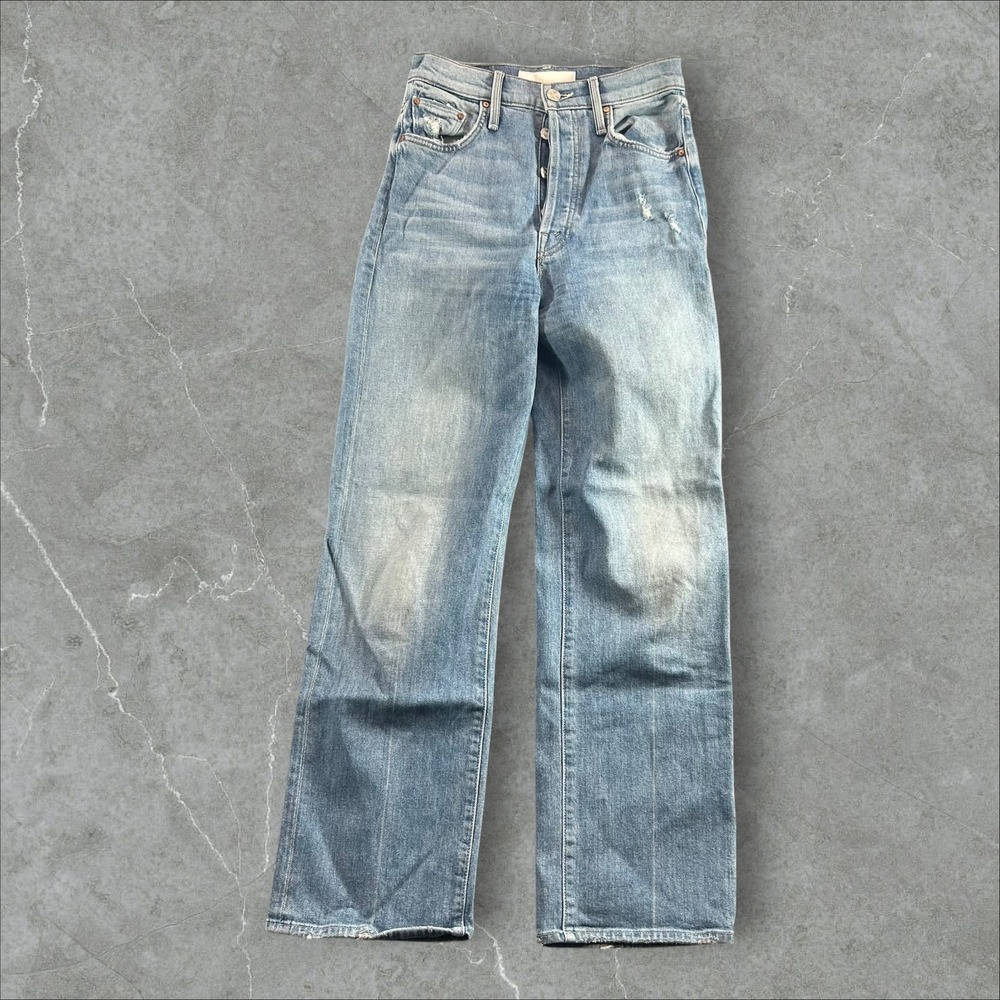 Mother The Rambler Ankle Jeans Women 24 Light Blue High Rise Straight Distressed